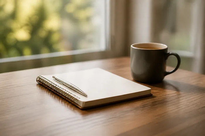 A notebook and coffee for budget planning